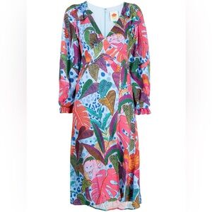 Farm Rio blue dotted forest midi Dress size large